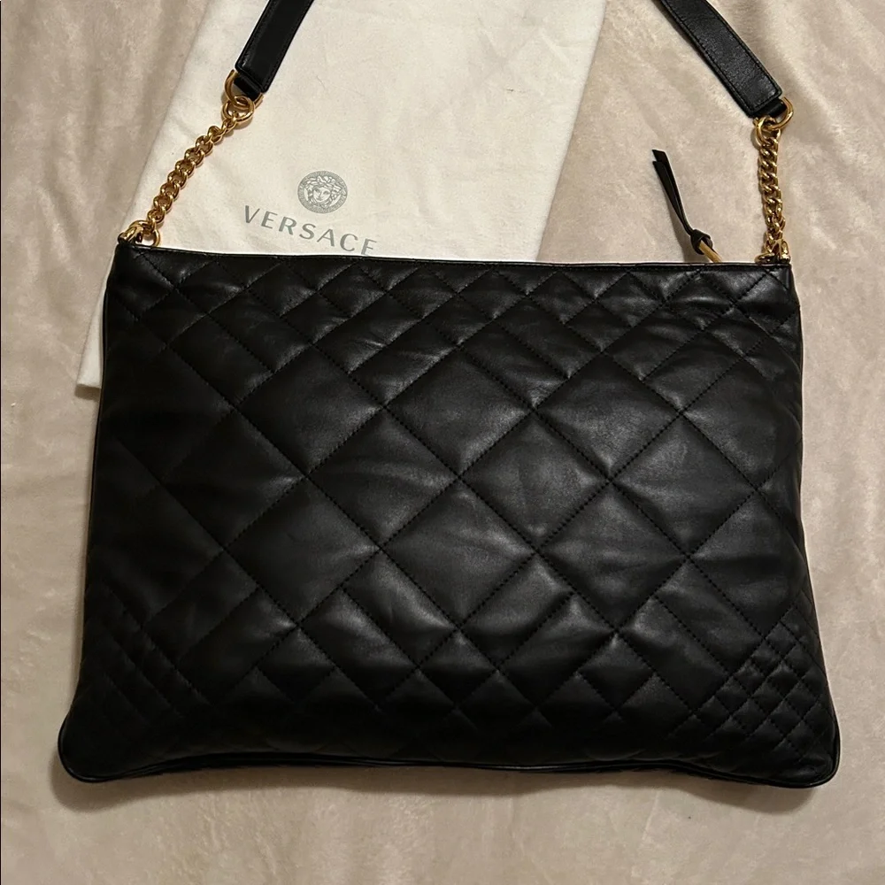 Versace Borsa Nappa Trapuntata Black Quilted Leather Shoulder Bag - Like NEW!